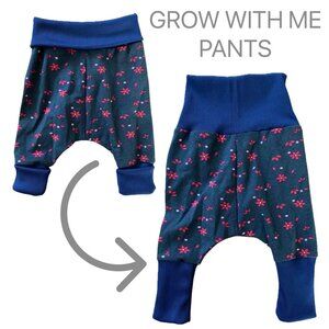 Handmade boutique floral 'Grow With Me' harem pants - size 0-6 months NEW